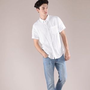 Grana Mens Irish Linen Shirt White XS short sleeve button up NEW